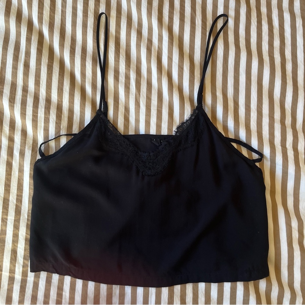 Elegant Black Lace Trim Cami Top